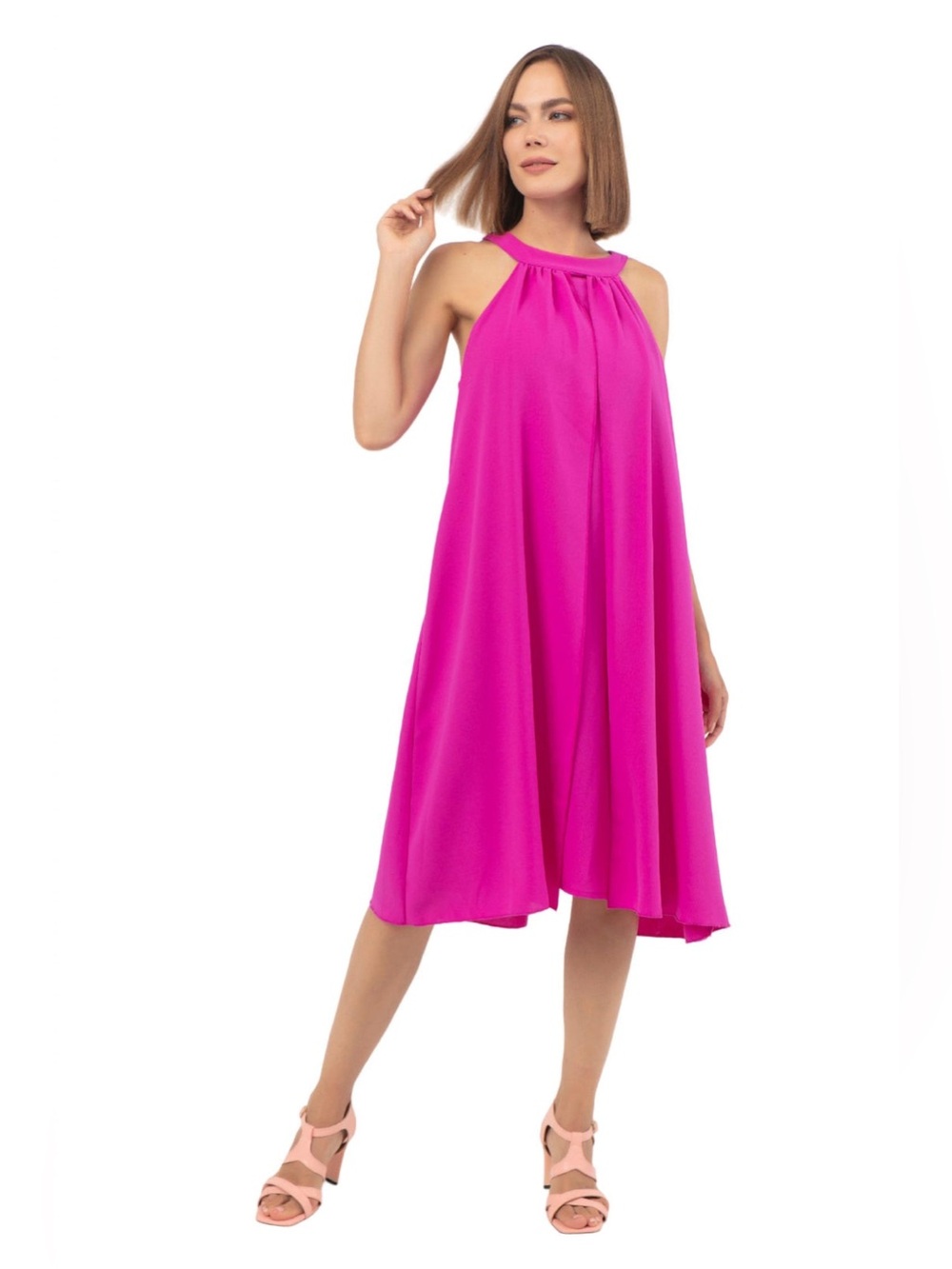 NWT Isle by Melis Kozan Flutter Halter Dress Women’s Medium Punch Fushia Pink